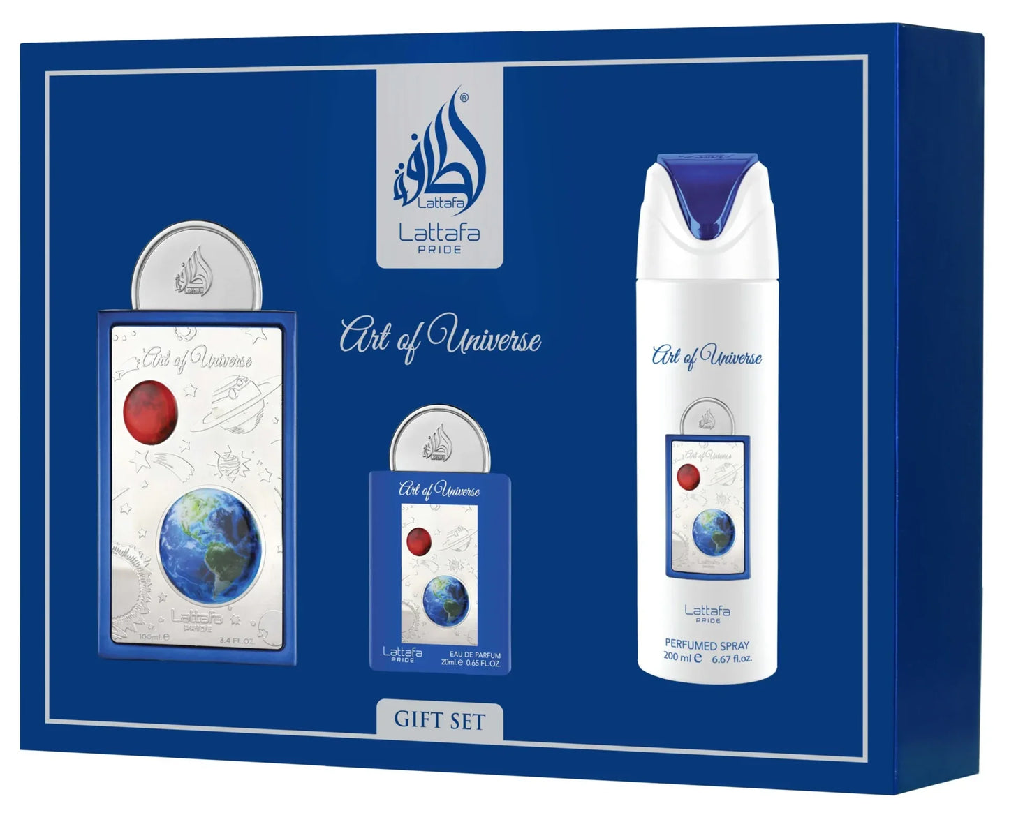 🎁 Set de Regalo Art of Universe – Agua de Perfume 100 ml + Body Spray 200 ml + Gel de Ducha 100 ml