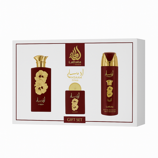 🎁 Set de Regalo Lattafa Ansaam – Agua de Perfume 100 ml + Spray Perfumado 200 ml + Mini Agua de Perfume 20 ml