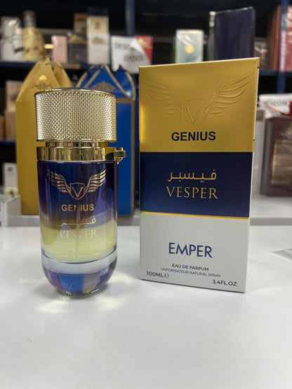 Vesper Genius – Emper (100 ml EDP) · Perfume Árabe Masculino Estilo Bleu de Chanel con Toques Frescos y Amaderados