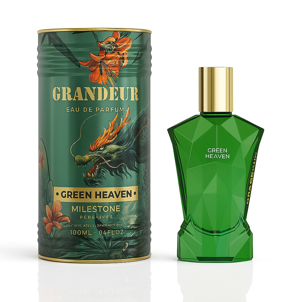 Green Heaven – Grandeur (100 ml EDP) · Perfume Árabe Unisex Fresco, Verde y Amaderado
